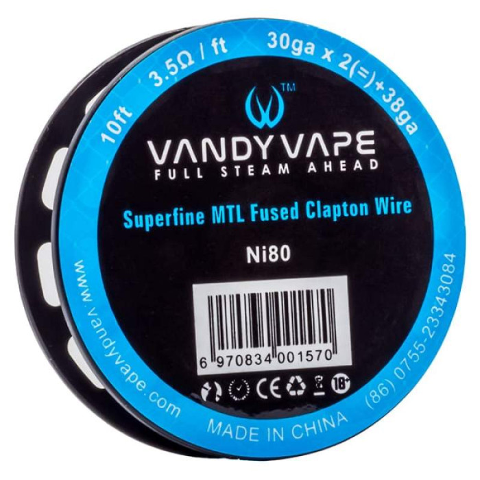Спіраль Vandy Vape Superfine MTL Fused Clapton Wire Ni80 30gax2+38GA